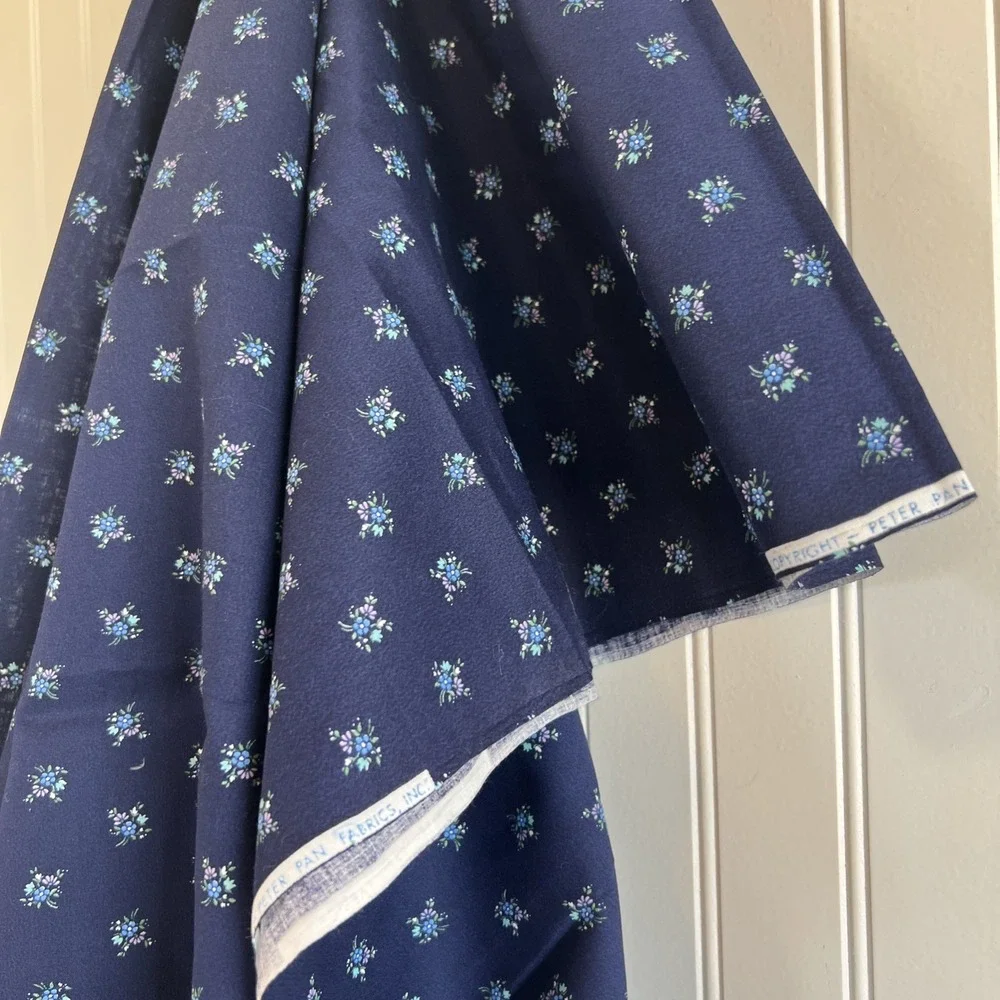 Vintage Peter Pan Remnant Navy Blue With Flowers Grandma 44x90